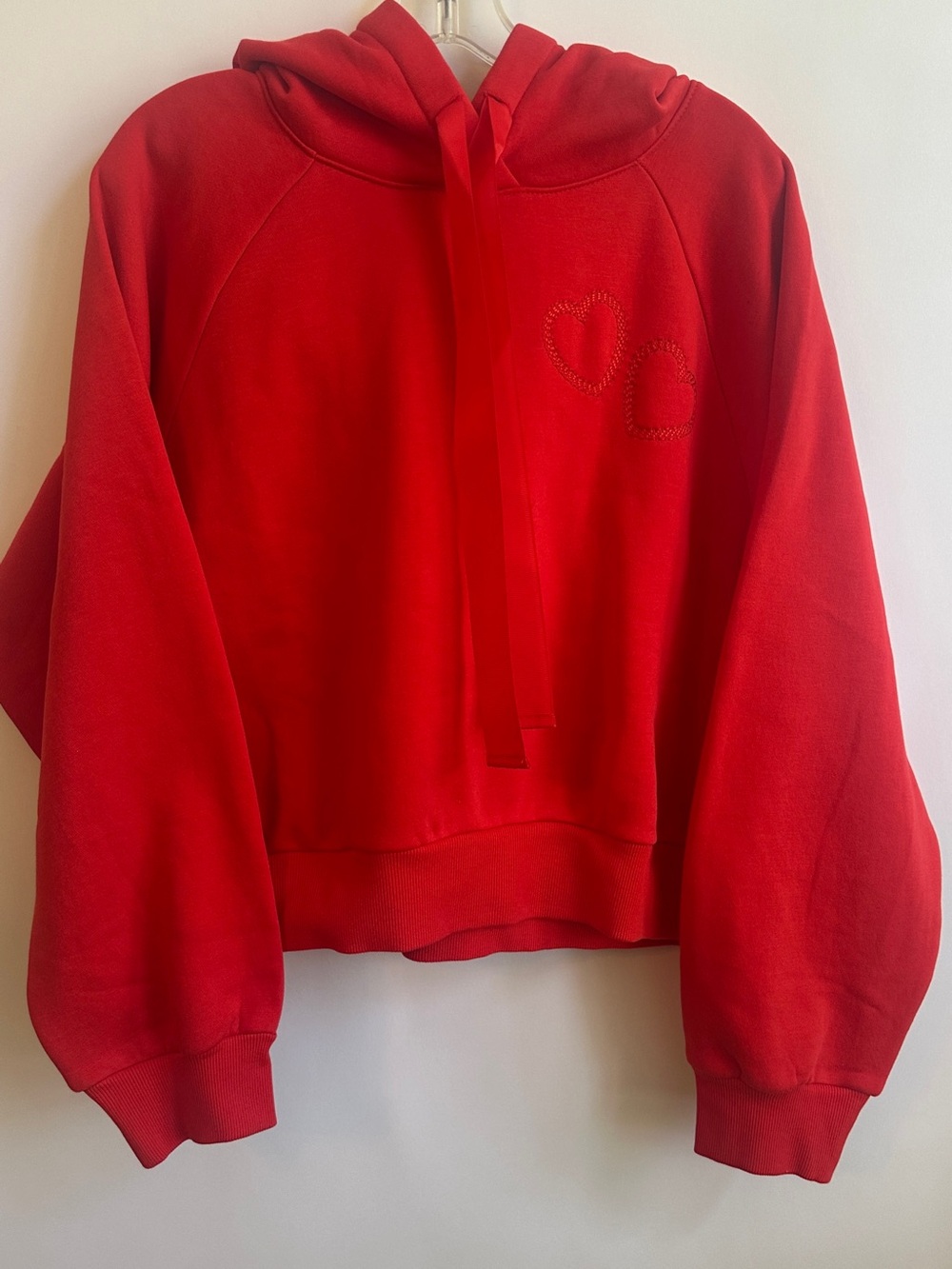 NWT LOFT Bright Red Hooded Sweatshirt with Double Heart Stitch